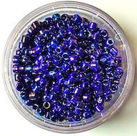 container of blue beads