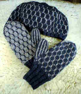 Blue Diamond Double Knit Mittens and Hat Pattern by Anne Bosch